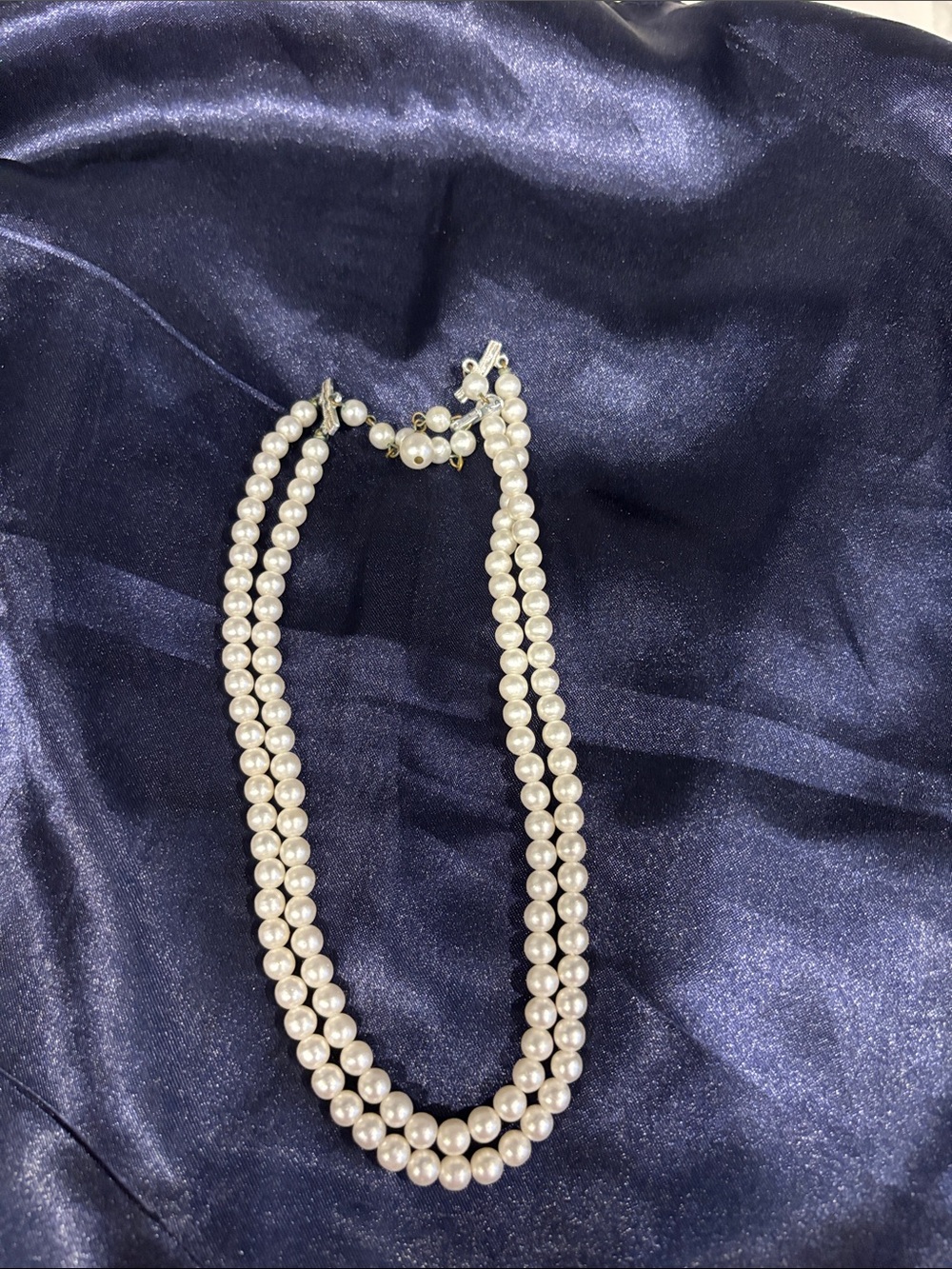 Double Strand Pearl Necklace - White Pearls